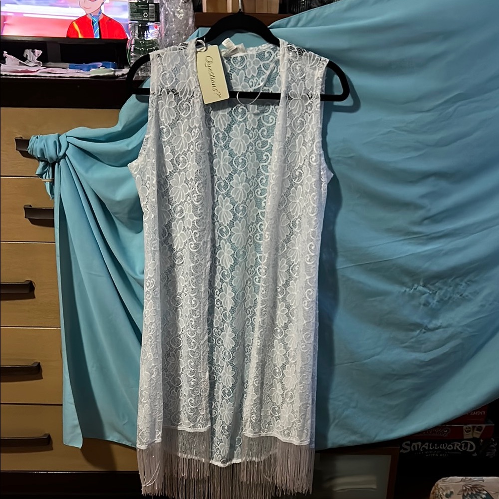 QUESTIONS Elegant White Lace Cardigan size medium nwt